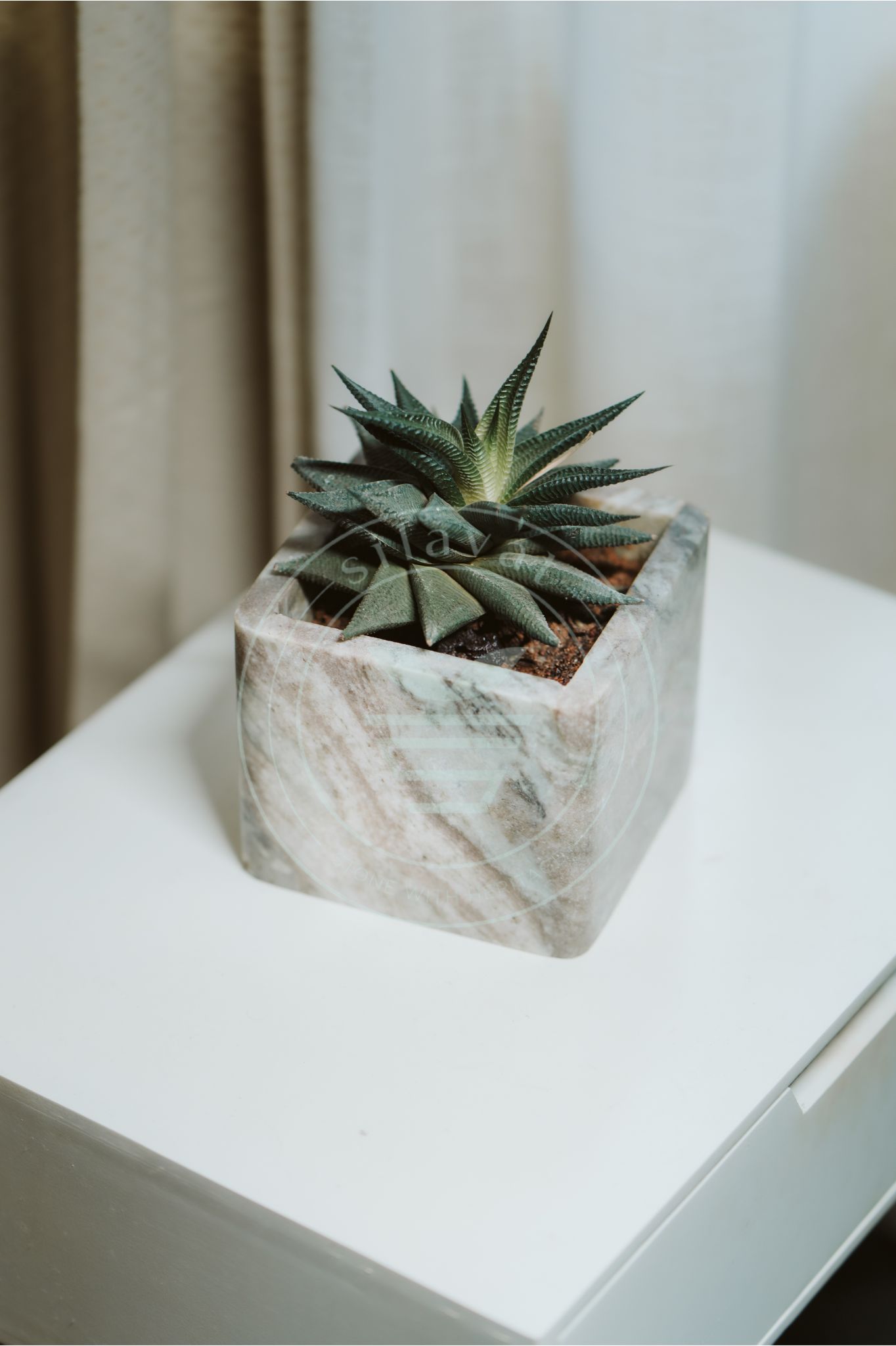 Silavat_Marbello_ "5" -Marble Flower Pots for Balcony, Living Room, and Garden Use