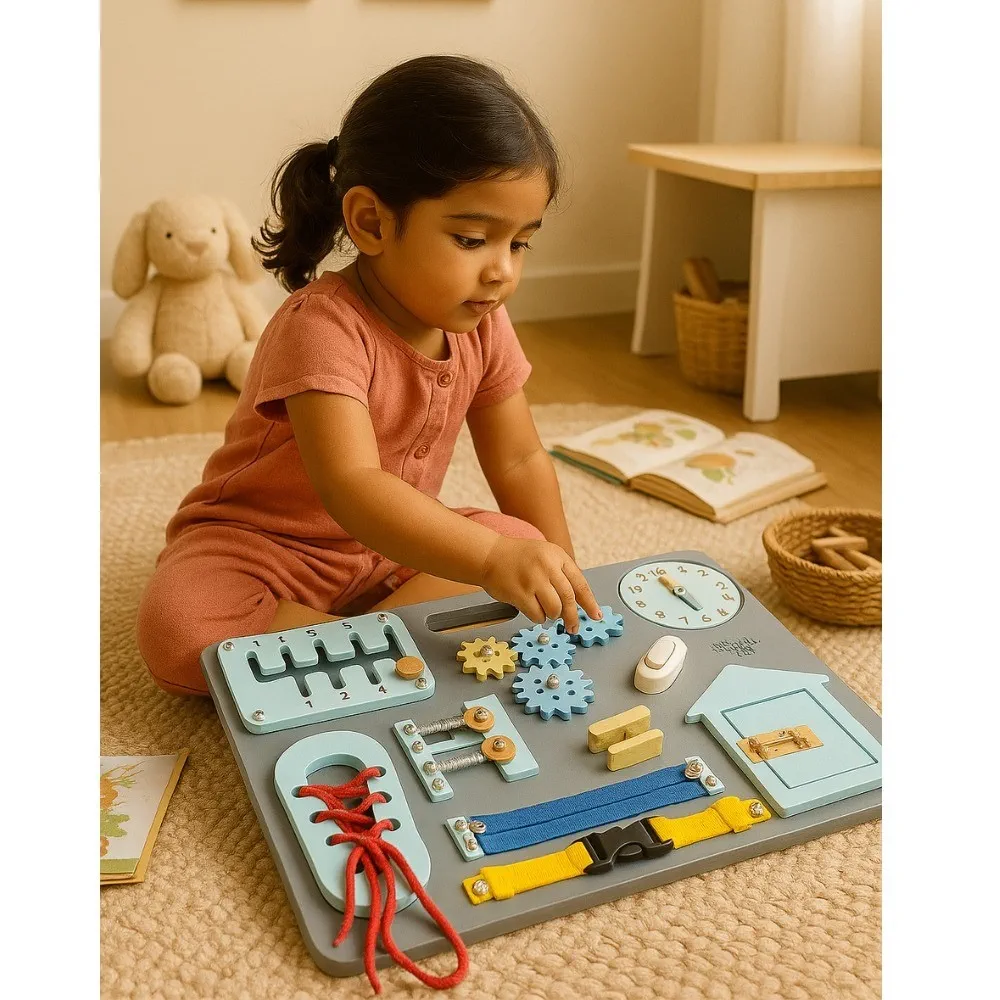 Wooden Busy Board for Kids – Montessori Educational Toy for Toddlers