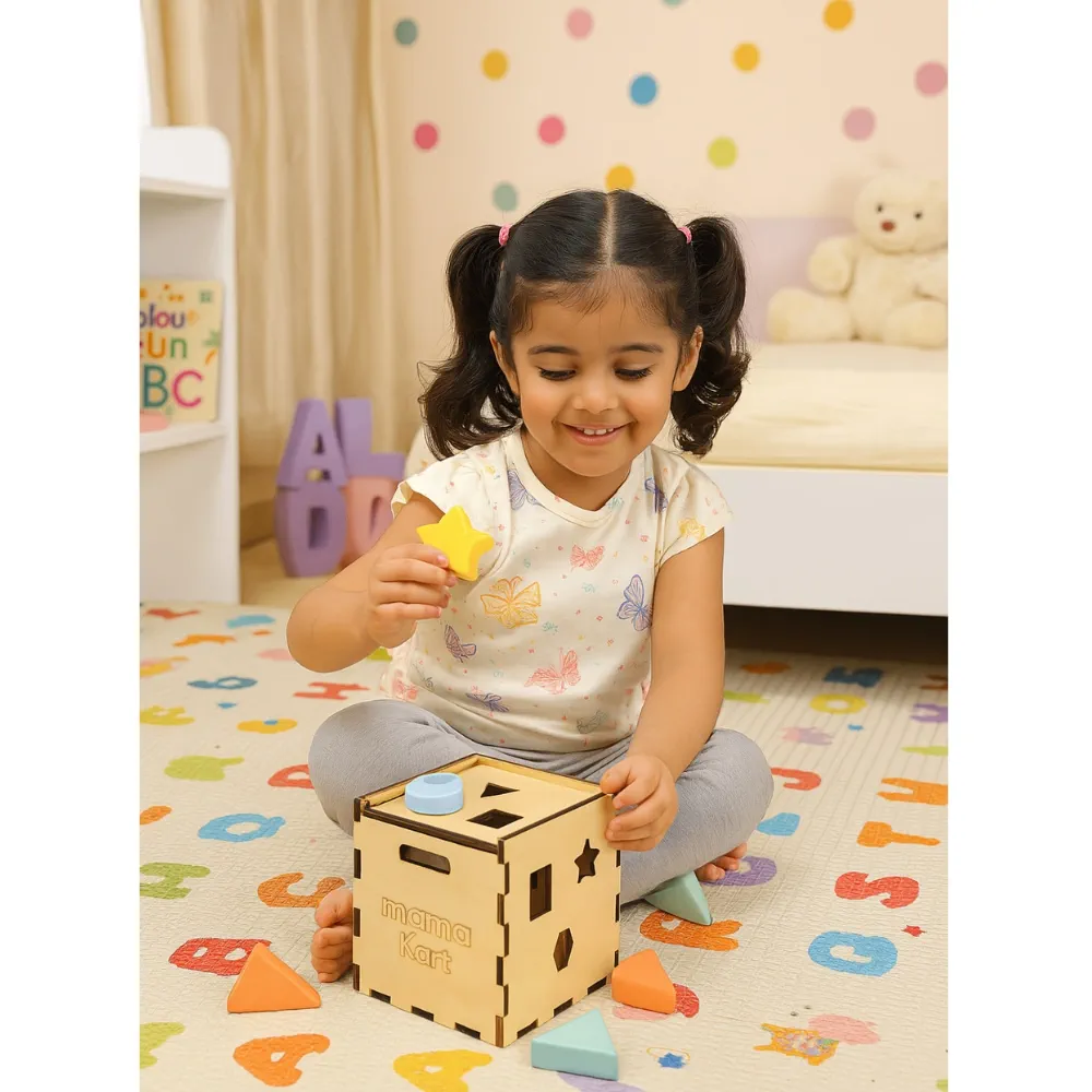 Wooden Montessori Shape Sorter Box for Toddlers – Safe & Educational Play