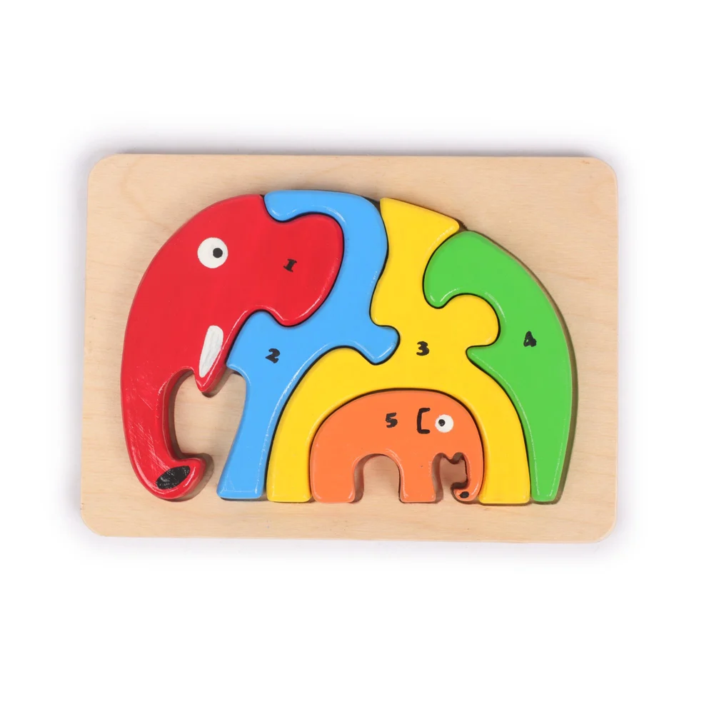Premium Wooden Board 3D Elephant Puzzle (5-Piece Set) (Multicolor) |Puzzle Game | BIS Certified | 1+ Years Kids