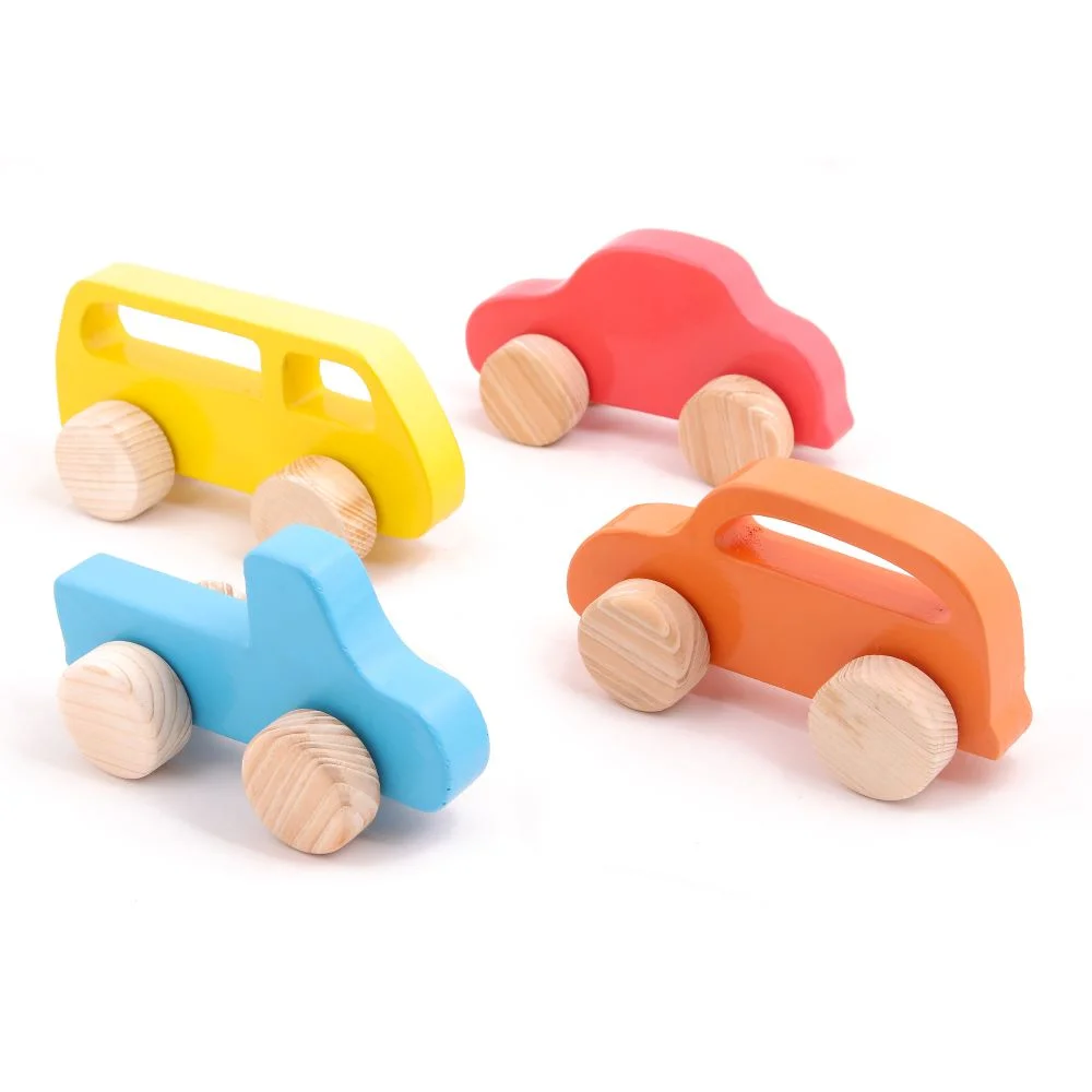 Medium Size - Premium Wooden Push Toy Taxi, Pick-up Car, Van and Truck for Kids (4 Pieces)| 1+ Years Kids