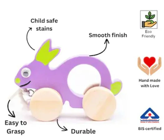Wooden Rabbit Push Toy & Pull Along Toy (Pack of: 1) | 12+ Months