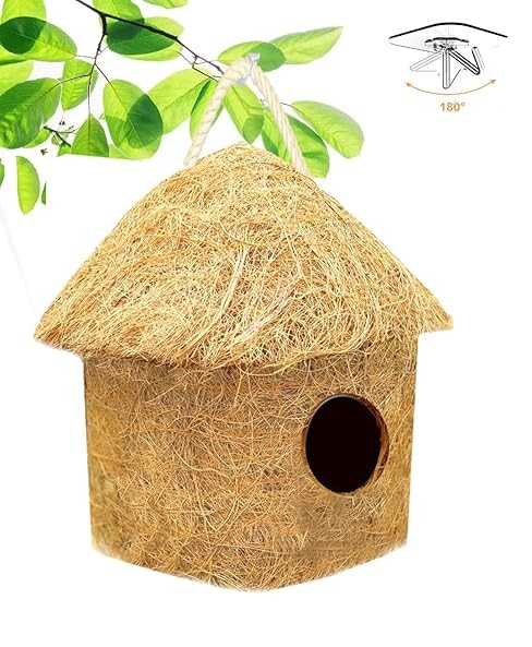 LIVEONCE Classic Coir Bird House with Hanging Hooks U CAN Place Anywhere Pack of 2 Bird House