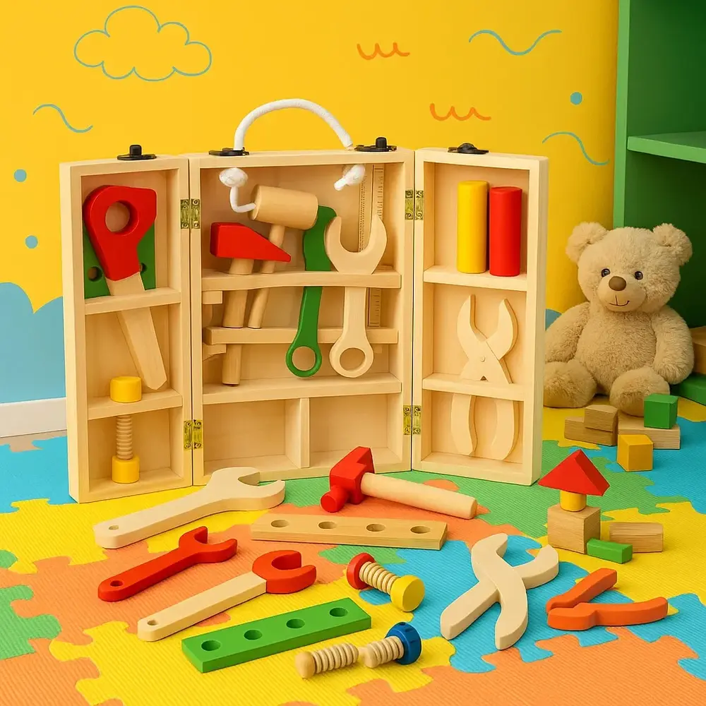 Wooden Mechanical Tool Kit Construction Set for Kids – STEM Learning & Creative Play