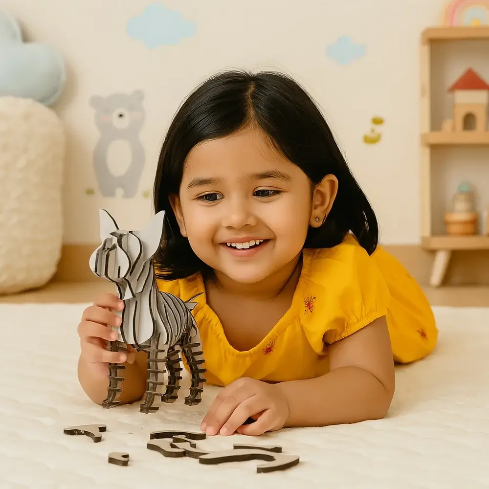 3D Wooden Dog Puzzle Toy for Kids – Educational & Creative Construction Model