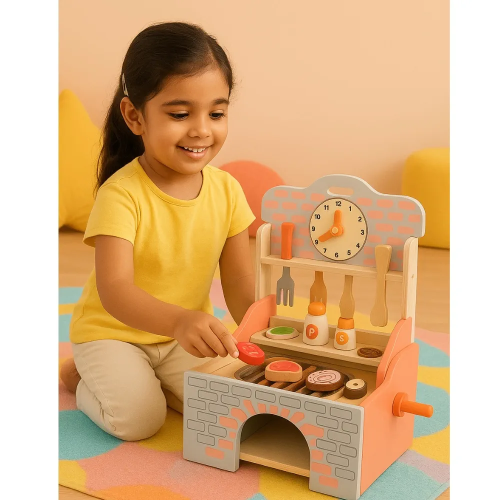 Barbeque Toy Playset for Kids – Heat Resistant Pretend Grill & Food Recognition Learning Toy