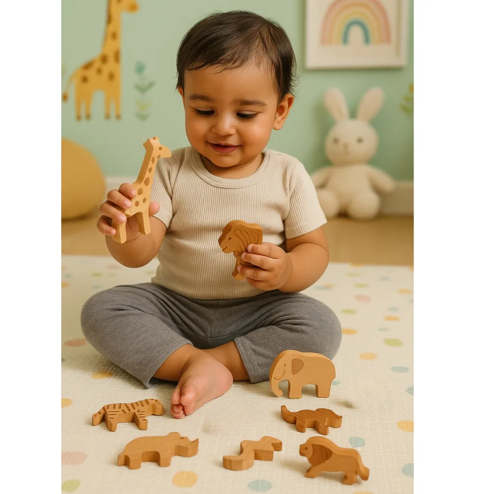 Wooden Animal Set for Toddlers Ages 0-3 | Safe, Educational & Fun Learning Toy