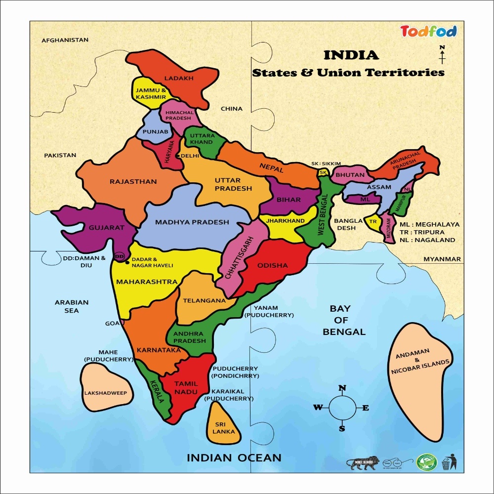 Todfod Wooden India Map State Jigsaw Puzzle